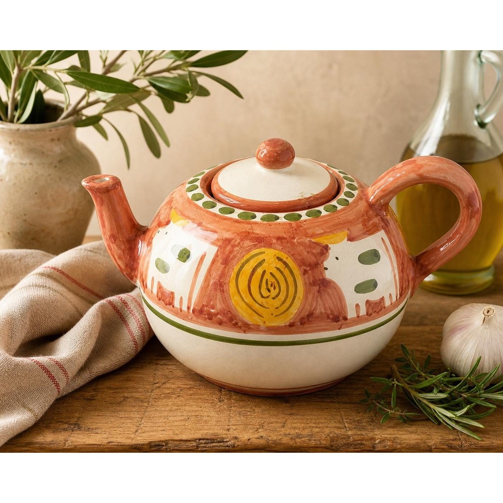 VTG Vietri Italy Hand Painted Ceramic Teapot Tuscan Pottery Mediterranean EUC
